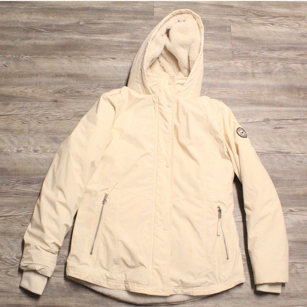 Hollister Women's Medium All-Weather Cream Faux Fur Lined Hooded Jacket